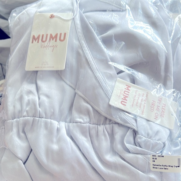 NWT / NIP Show Me Your Mumu Samantha Dress Samantha Ruffle Wrap Dress SILVER LUX - Picture 7 of 7